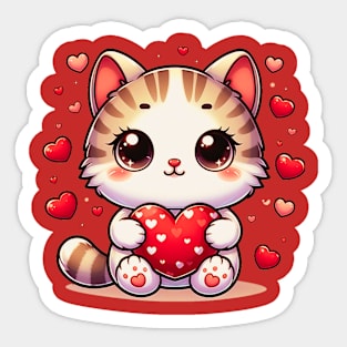 Cute White Kitten With Hearts And Valentines Sticker